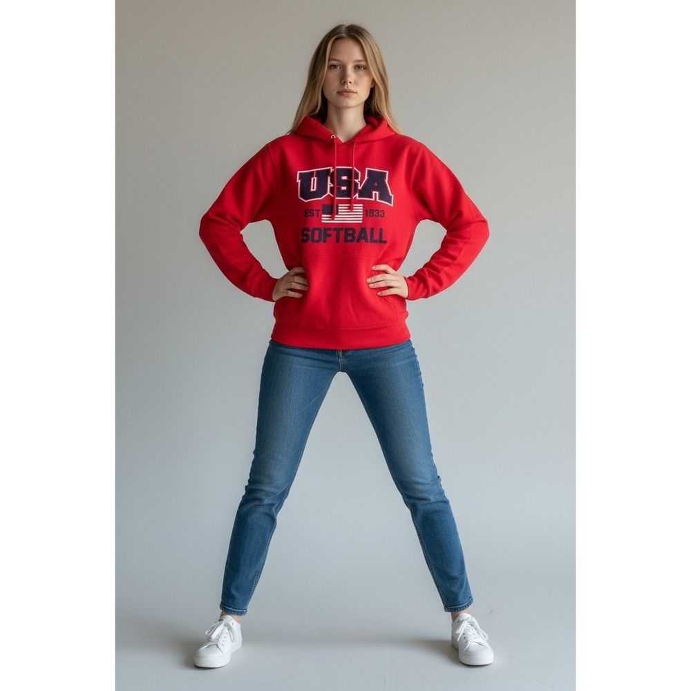 USA Softball Hoodie Wmns Sz Small Sweatshirt Red Throw Like A Girl